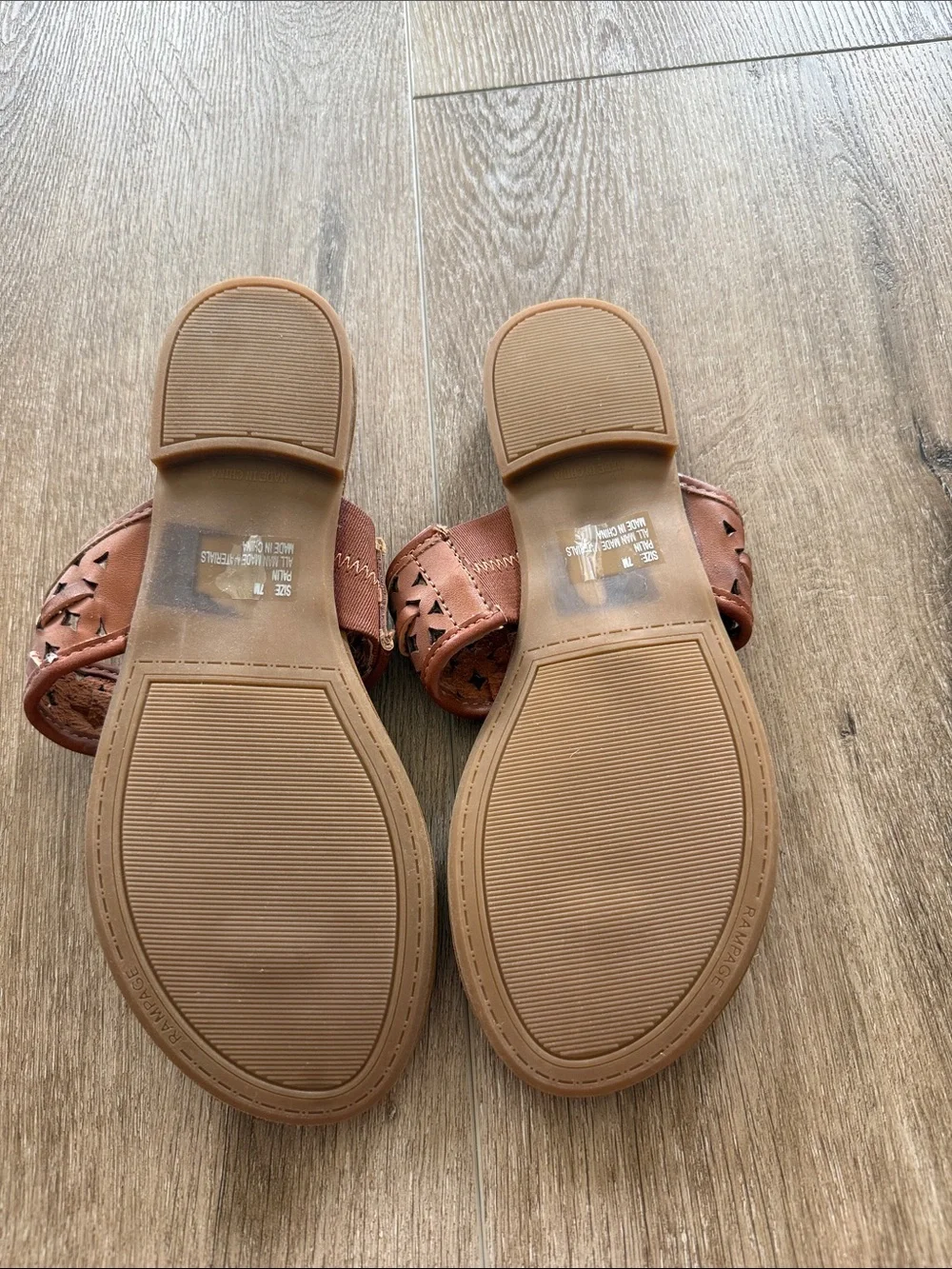 Francesca's Tan Laser-Cut Toe-Post Sandals